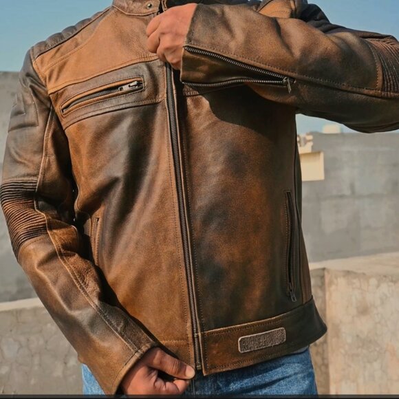 RIDERACT® Mens Fashion Riding Jacket Motorcycle Leather Brown Men Size 3XL NEW - Picture 7 of 9